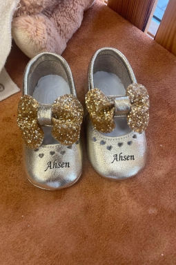 İsimli Bebek Ayakkabısı Hakiki Deri Bobby Altın